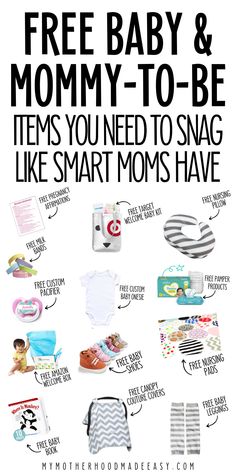 a baby and mommy - to - be poster with the words, items you need to snag like smart moms have