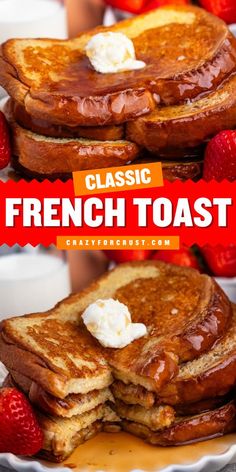 This Classic French Toast recipe is the perfect addition to your Easter brunch recipes! Thick slices of brioche are soaked in a rich, custard-like batter, then cooked until golden brown. Soft on the inside and crisp on the outside, this Easter breakfast idea pairs perfectly with syrup, fresh fruit, or a dusting of powdered sugar! Pin this to your Breakfast Recipes board! Homemade French Toast Recipe, Easter Sunday Breakfast, Easter Brunch Drinks, Holiday Brunch Party, Cracker Barrel French Toast, Breakfast With Family, French Toast Ideas, Fluffy Banana Bread, Awesome French Toast Recipe