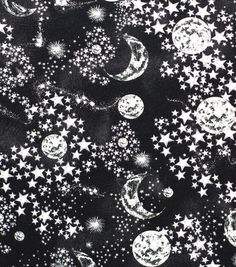 black and white stars and moon print fabric