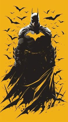 a batman poster with bats flying around it