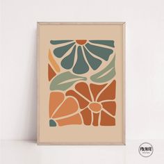 a framed art print with an abstract flower design