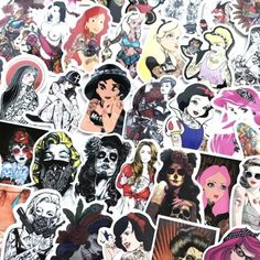 many different stickers are shown together