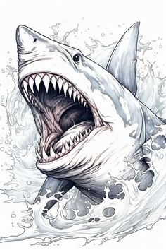 a drawing of a shark with its mouth open