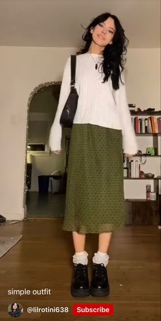 Zild Outfit Ideas, Green Maxi Skirt Outfit Winter, Long Skirt Jumper Outfit, Long Skirt Button Up Shirt, Jumper And Long Skirt Outfit, Big Sweater With Skirt, Long Skirt Outfits Teacher, Christmas Outfit Ideas Aesthetic, Long Skirt Outfits Church