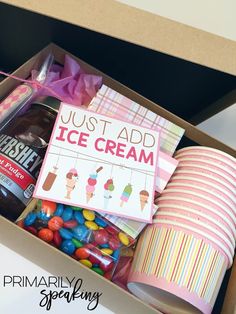 an ice cream themed parent volunteer gift box