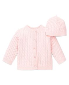 Details Our pink cable cardigan sweater with matching hat in 100% cotton offers a traditional and warm look for any season. Decorated with signature pearlized buttons, rib collar and cuffs. 100% Cotton Button Front Closure Flame-retardant free Imported Machine washable cold and tumble dry low Pink Knitted Cardigan, Infant Sweater, Sweater Sets, Kids Cardigans, Cable Cardigan, Cable Stitch, Future Family, Cable Sweater