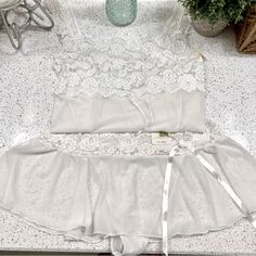 Nwto Lacey Sleep Set White Size L Sheer, Flowy Material Pretty Lace Detail Non-Smoking Home See Tag Picture For Material Details White Lace Trim Top For Wedding Night, Fitted Lace Trim Sleepwear Set, White Lace Loungewear Sets, White Lace Sets For Loungewear, Fitted Sets With Lace Trim For Wedding Night, Fitted Lace Trim Sets For Wedding Night, White Lace Tops For Wedding Night, Lace Trim Bedtime Tops, Fitted Lace Tops For Sleep