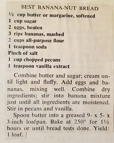 an old recipe for banana nut bread