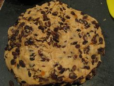 an uncooked cookie sitting on top of a counter