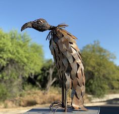 A unique, handcrafted  metal Buzzard/Vulture that will be a rustic addition to your landscaping. You may set him out in the yard on his own, perch him upon a cow skull or secure him in a boulder outcropping. Please note it may have a slightly slanted stance, the feet will have uneven metal 'toes'. If placed in a windy environment, he will need to be secured to the surface to prevent him from tipping over. Wherever you choose to display this guy, he will be an interesting yard art addition!  Hand Boulder Outcropping, Buzzard, Metal Yard Art, A Cow, Cow Skull, This Guy, Yard Art, Animal Rescue, Feathers