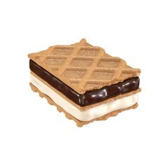 an ice cream sandwich with chocolate filling on it's side and wafers in the middle