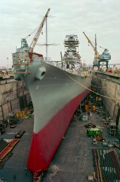 a large ship being built in a dry dock