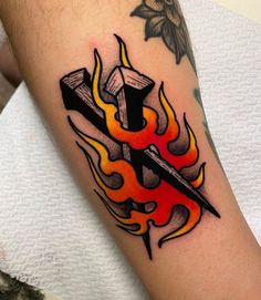 Nail Traditional Tattoo, Nail Tattoo Traditional, Neo Trad Flash, Traditional Goat Tattoo, Tattoo Flames, Gap Filler Tattoo Ideas, Old School Traditional Tattoo, Black Flash Tattoos, Traditional Tattoo Man