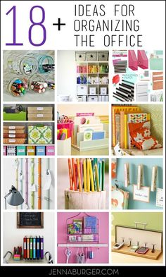 the collage shows different types of office supplies and items that can be used for organizing