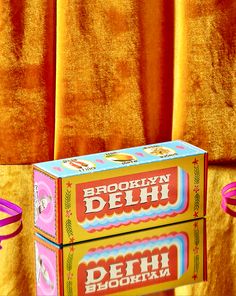 Gift box design for Brooklyn Delhi Indian Kitsch Art, Vintage Indian Packaging, South Asian Typography, South Asian Graphic Design, Indian Branding Design, Indian Food Branding, Indian Packaging Design, Indian Branding, Indian Graphic Design