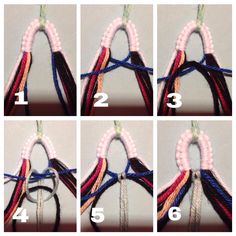 four pictures showing how to tie the ends of two different strings with one knot at each end