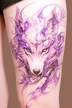 60 Uniquely Gorgeous Wolf Tattoo Ideas For Women – Refined Aesthetique Wolf Spirit Animal Tattoo, Lone Wolf Tattoo For Women, Wolf Woman Tattoo, Side Stomach Tattoos Women, Spirit Animal Tattoo, Dragon Thigh Tattoo