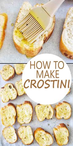 how to make crostini with bread and cheese on the side, including garlic