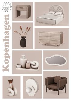 a collage of different furniture and decor items