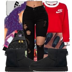 Untitled #491 Teen Swag Outfits, Casual School Outfits, Cute Comfy Outfits, Cropped Sweatshirt, Red Outfit, Teenage Fashion Outfits