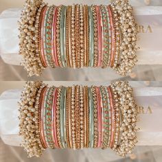 Pastel Bangles Indian, Jwellary For Sarees, Pastel Bangles, Bangel Design, Bangles Aesthetic, Gold Set Design, Fancy Bangles, Traditional Bangles