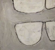 an abstract painting with white and gray shapes