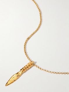 Alighieri's 10-year anniversary collection 'Votive Offerings' depicts spears and vessels as a "symbol of new beginnings". Crafted from gold-plated metal, this necklace features a belcher chain strung with an elongated mottled pendant. Layer yours with the brand's other styles. Belcher Chain, Flat Dress Shoes, Floral Dresses Short, Gold Plated Necklace, Fashion Jewelry Necklaces, Beauty Accessories, Spears, Year Anniversary, New Beginnings