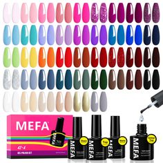 PRICES MAY VARY. 42+4 Gel Nail Polish Kit: This Kit includes 42 x 7 ml Gel Nail Colors; 1 x 7 ml Base Coat; 1 x 7 ml Glitter Top Coat; 1 x 7 ml Glossy No Wipe Top Coat; 1 x 7 ml Matte Top Coat. The versatile glitter gel nail top coat can be effortlessly layered over bare nails or any colored gel polish, adding a touch of dazzling brilliance to your manicure Long-lasting Brilliance: Elevate your nail game with our comprehensive 42 colors gel nail polish set. Each gel color bottle is meticulously Mefa Gel Nail Polish, Bare Nails, Diy Salon, Nail Polish Kit, Salon Gifts, Matte Top Coat, Blue Gel, Glitter Gel Nails, Manicure Diy