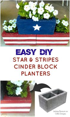 an easy diy star and stripes cinder block planter