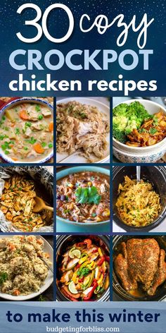 the cover of 30 cozy crockpot chicken recipes to make this wintertime dinner