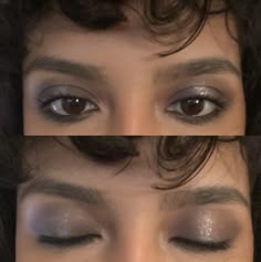 Dark Shimmer Eyeshadow, Indie Sleeze Eye Makeup, Grey Eye Makeup Looks, Grey Makeup Ideas, Smudgy Eye Make Up, 90s Whimsigoth Makeup, Makeup For Grey Outfit, 90s Messy Makeup, Smudged Makeup Aesthetic