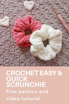 crochet quick and easy scrunchie free pattern and video tutor for beginners