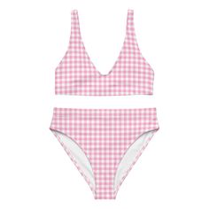 Gingham bikini top and bottoms. Top has removable padding. • Fabric composition in the EU: 88% recycled polyester, 12% elastane • Fabric weight in the EU (may vary by 5%): 6.78 oz/yd² (230 g/m²) • Fabric composition in MX: 81% REPREVE recycled polyester, 19% LYCRA XTRALIFE • Fabric weight in MX (may vary by 5%): 7.52 oz/yd² (255g/m²) • Double-layered and non-reversible • Removable padding • Tear-away care label • Zig-zag stitching • Blank product components in the EU sourced from Spain, Germany, Plaid Triangle Top Swimwear For Beachwear, Plaid Swimwear For Poolside And Beach Season, Plaid Triangle Top Beachwear Swimwear, Gingham Triangle Top Swimwear For Pool, Plaid Swimwear For Pool In Beachwear Style, Plaid Summer Swimwear, Plaid Beachwear Swimwear, Plaid Swimwear For Pool And Beach Season, Gingham Swimwear For Sunbathing In Spring