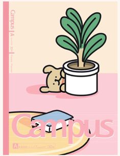 a poster with a potted plant and a teddy bear