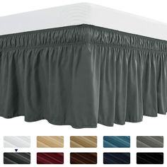 the bed skirt with pleated edges is shown in various colors