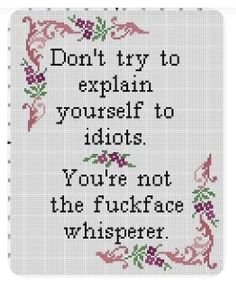 Rude Embroidery, Cross Stitch Quotes, Stitch Quote, Subversive Cross Stitch, Cross Stitch Funny, 8x10 Frame, Modern Cross, Cross Stitching, Stitch Design