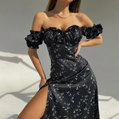 Sexy Puff Sleeve Dress Super Chic Black Only Tags : Free People / Anthropologie / Zara / Bebe Floral Dress Fashion, Off Shoulder Puff Sleeve, Shoulder Puff Sleeve, Aesthetic Dress, Fitted Maxi Dress, Cutout Maxi Dress, Women's Robe, Floor Length Gown, Maxi Dress With Sleeves