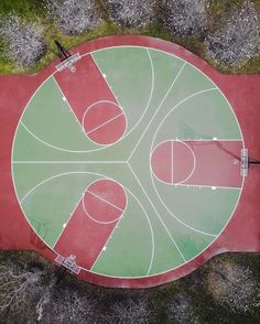 an overhead view of a basketball court in the grass