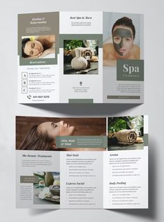 two fold brochure with spa images on the front and back pages, one in grey