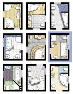 the floor plan of a small bathroom is shown in black and white, with several separate rooms