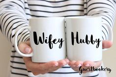 Wifey and Hubby Mugs - Mr. and Mrs. - Bride To Be Mug - Bridal Mug - Bride Mug - Bridal Shower MugThese mugs are just adorable. Perfect for the newly weds!11oz white ceramic coffee mug. Wedding Gifts For Newlyweds, Engagement Mugs, Funny Christmas Tree, Custom Coffee Cups, Wedding Mugs, Couple Mugs, Unique Wedding Gifts, Personalized Coffee Mugs