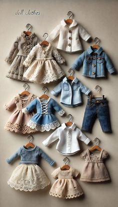 doll clothes Barbie Wardrobe, Diy Barbie Clothes, Tiny Clothes, Doll Dress Patterns