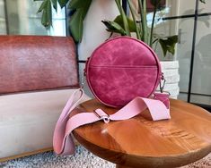 Pink Personalized Leather Round Bag Round Leather Bag - Etsy