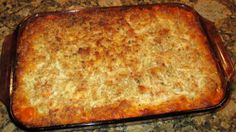 a casserole dish sitting on top of a counter