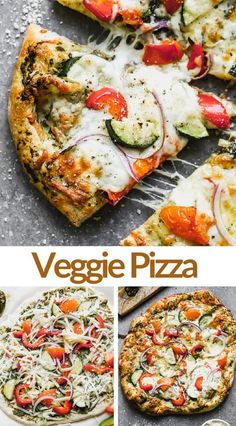 the veggie pizza is sliced and ready to be eaten with other toppings