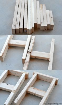 several pieces of wood sitting on top of each other in different stages of being assembled