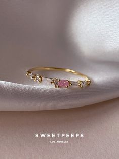 Product Details + Care - High Quality Gold Plated Over Brass - Brass: Copper + Zinc Alloy - Wipe Clean - Imported Dimensions - Size 6 Have a question? Please message info@shopsweetpeeps.com and our support team will get back to you in 48 hours. Promise Rings Aesthetic, Rings Preppy, Aesthetic Promise Rings, Coquette Rings, Pink Promise Ring, Cute Promise Rings, Hand Jewelry Rings