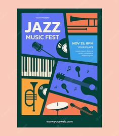 a poster for the jazz festival with musical instruments