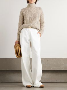 RALPH LAUREN COLLECTION Cable-knit cashmere turtleneck sweater | NET-A-PORTER Turtleneck Sweater Outfit, Cream Turtleneck Sweater, Exclusive Dress, Cable Sweater, Cashmere Turtleneck, Ralph Lauren Collection, Dressy Outfits, Cable Knit Sweater, Work Attire