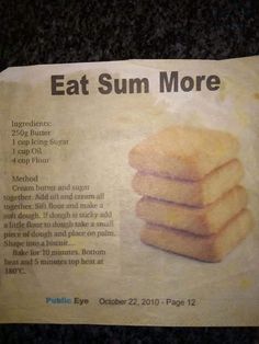 a newspaper article with some food on it